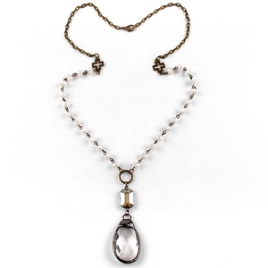 Collar de cadena de cristal de 8 mm con colgante de cruz y <span class=keywords><strong>estrella</strong></span> de cristal para mujer, joyería étnica - Product Image 3