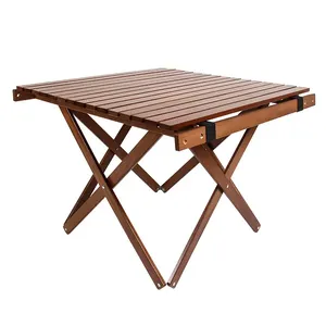 Outdoor <b>Folded</b> Portable Carry Furniture Solid Beech Wood Barbecue Egg Roll Camping <b>Table</b> - Product Image 2