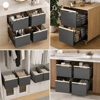 Organisateur de tiroir de placard en métal télescopique pratique avec roulettes, extensible, sans perçage, pour rangement de cuisine
