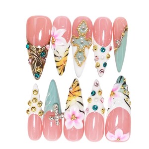 <span class=keywords><strong>Uñas</strong></span> Acrílicas de Moda al por Mayor de Fábrica, <span class=keywords><strong>Uñas</strong></span> Postizas de Lujo Hechas a Mano con Brillo, Manicura Francesa en 10 Piezas - Product Image 1