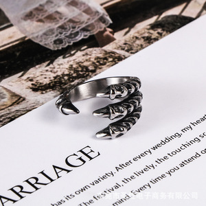 European American Retro Dragon Claw <b>Titanium</b> Steel <b>Ring</b> Men's Spike Open Design Gift Jewelry SA804 - Product Image 4