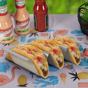 Wholesale Kitchenware Square Tray Weddings Parties Pack <b>Plates</b> Dishes Stainless Steel Taco Holder <b>Stand</b> for Restaurants - Product Image 4