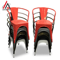 Chaises de bar et de restaurant de style industriel américain en fer forgé, avec dossier, carrées, en métal orange, pour intérieur et extérieur
