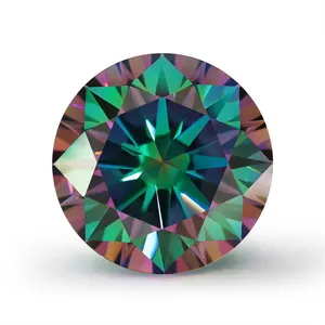 彩色彩虹松散碳硅石钻石1ct 6.5毫米圆形明亮切割合成碳硅石宝石