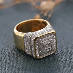 Sólido 18K chapado en oro totalmente helado Moissanite diamante anillo Baguette simulado Hip Hop diamante anillo joyería - Product Image 1