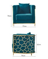 Ensemble de canapés sectionnels en tissu avec structure en acier inoxydable doré, luxe moderne, velours, 1+2+3 places pour salon, villa, entrepôt, mobilier