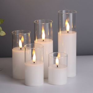 Bougie pilier LED sans flamme blanche avec support en verre, télécommande, fonctionne sur piles, flamme vacillante pour la maison - Product Image 2