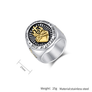 Sacré-Cœur de Jésus Chevalière Catholique Churt Bijoux En Or Corazon Sagrado Anneaux Hommes Bague En Acier Inoxydable - Product Image 6