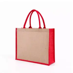 Low Moq Custom Linen Handbags Side Color Color Different High Quality Affordable Environmental Jute Bags