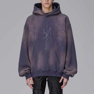 Sweat à capuche oversize personnalisé pour homme, sans cordon, style streetwear vintage délavé, avec strass, effet délavé à l'acide - Product Image 2