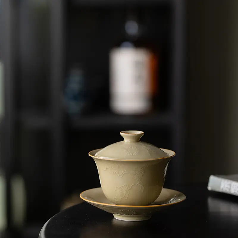 Jingdezhen Ding ware giallo sancai Gaiwan tazza da tè non scottata ciotola da tè singola kung fu tea maker