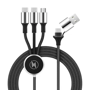 Набор рекламных подарков с логотипом на заказ, нейлоновый плетеный кабель 3 в 2 с двойным входом USB Type-c-кабель 2 м со светодиодным логотипом, зарядный кабель