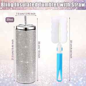 Offre Spéciale – Gobelet de Voyage Isotherme 20 oz en Acier Inoxydable avec Paillettes et Strass, Tasse Droite Scintillante avec Paille - Product Image 6