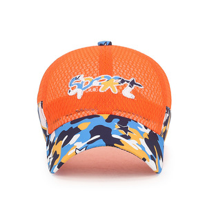 Summer <b>Kids</b> Sun Protection Net Hat <b>Baseball</b> <b>Cap</b> Breathable Sunshade For Boys Girls Orange Camouflage Design - Product Image 1