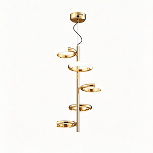 Lampadario a sospensione LED verticale moderno di lusso a 5 anelli a <span class=keywords><strong>spirale</strong></span>, lampada circolare sfalsata in oro lucido per scale - Product Image 2