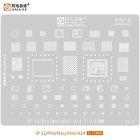 Kit de Pochoirs BGA Amaoe pour Rebillage d'iPhone 15 14 13 12 11 Series X/XS/XS Max/XR/8/8P/7/6S/6 A16 A15 A14 A13/12/A11/A10 0.12mm