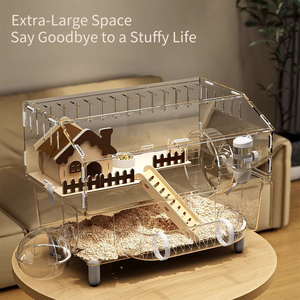 Plaque acrylique transparente sur mesure - Grand habitat à 2 niveaux avec accessoires - Enclos transparent pour hamsters syriens nains - Product Image 4