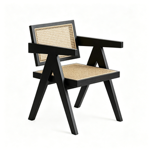 <b>Vintage</b> Rattan Woven Armchair, Solid Wood <b>Frame</b> Dining Chair, Ergonomic Side Chair for Living Room Kitchen - Product Image 3