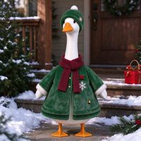 Tenues de Noël pour oies de porche de 23 pouces, ensemble de vêtements verts pour statues d'oies de Noël, décorations extérieures pour figurines de cygnes