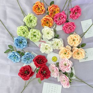 Bouquet de fleurs artificielles en soie Longyuan 3 têtes Austin pour décoration maison et mariage – Rose, Rouge, Bleu, Vert, Rose Rouge, Champagne - Product Image 2