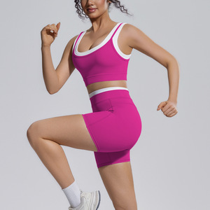 Individuelles LOGO Neues Farbenfrohes Transparentes Doppelseitiges Nylon Beauty Back Tight Yoga-Outfit Sport Lauf Fitness Zweiteiler - Product Image 4