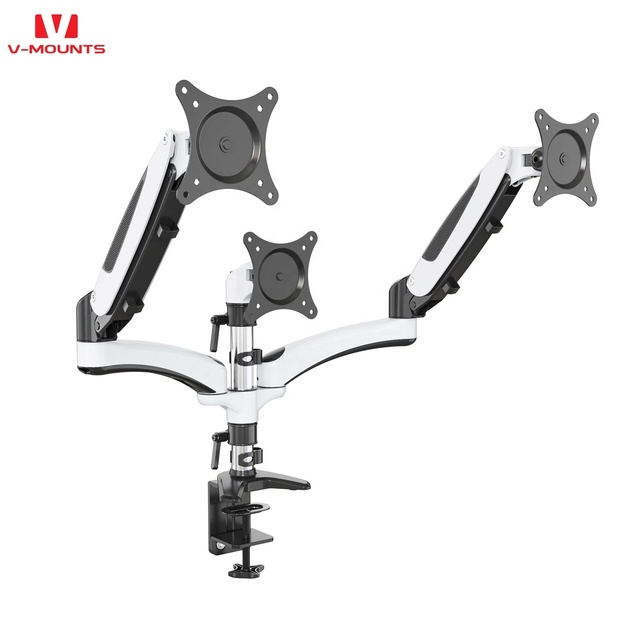 V-mounts Gas Spring Aluminum Arm Manual Adjustment Triple Monitor Stand Mount Cable Take-up Function Stock 8KG Load Capacity