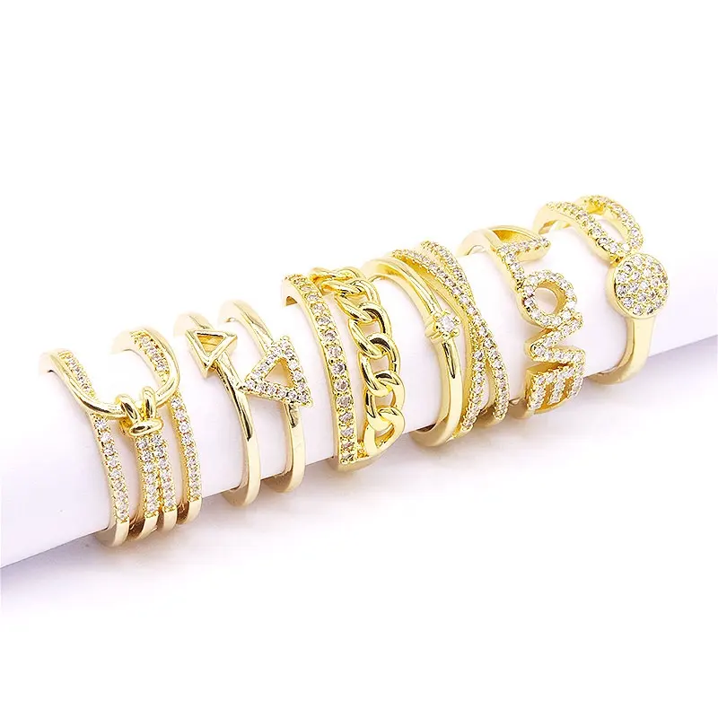 Terbaru Desain Wanita Pesona 18K Kuningan Berlapis Emas Zirkon Perhiasan Cincin