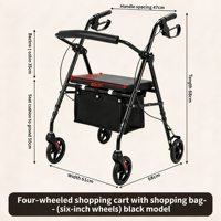 Chariot de courses commercial détachable en acier au carbone, déambulateur pour personnes âgées, chariot léger à 4 roues pour les courses en extérieur