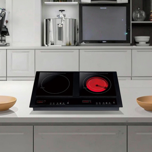 Table de cuisson à double zone avec plaque à induction infrarouge, surface en verre céramique 2200W+1300W pour cuisine domestique, offrant une cuisson à double zone - Product Image 1
