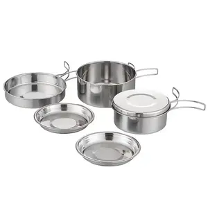 4pcs Camping Cookers For 2-4 People Backpack Portable Picnic Cookware Set Stainless Steel Travel Tableware Outdoor Cutlery