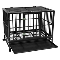 Cage à chien pliable robuste, cage pliable en métal solide, 4 roues avec plateau