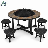 Ensemble de mobilier de jardin en fer pour terrasse et villa, comprenant barbecue au bioéthanol, table brasero et chaises, vente en gros