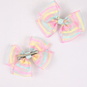 CN 2 piezas Fairy Organza Barrette Hair Bow Clip Tulle Rainbow horquillas <span class=keywords><strong>con</strong></span> brillo brillante pinza de pelo <span class=keywords><strong>para</strong></span> <span class=keywords><strong>niñas</strong></span> - Product Image 4