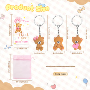 DAMAI Pink Blue <b>Cute</b> <b>Bear</b> Keychains Set With Pink Organza Bags Thank You Tags For Baby Shower Birthday Party Favors - Product Image 3