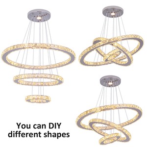 Lustre nordique moderne de luxe à 3 anneaux, 3 couleurs changeantes, lustre en cristal LED pour salon, chambre à coucher, restaurant - Product Image 3