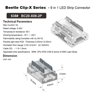5mm 8mm 10mm 폭 2핀 단색 COB LED 스트립 조명용 <span class=keywords><strong>9</strong></span>-in-1 I L T X 형태 무납땜 퀵 LED 커넥터 - Product Image 3