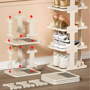 YQ812 Étagère à chaussures multi-niveaux rectangulaire autoportante, amovible, motif damier noir et blanc, solution de rangement simple et pratique - Product Image 2