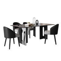 Ensemble de table à manger moderne de luxe en marbre avec 6 chaises rembourrées pour appartement, hôtel et villa