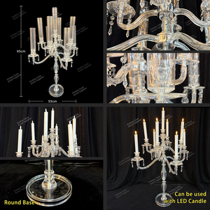 Candelabre <span class=keywords><strong>en</strong></span> acrylique transparent à 9 bras pour centres de table de mariage avec cylindres anti-vent – Livraison économique - Product Image 3