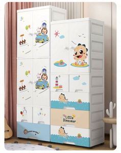 Baby Storage Drawer Cabinet Organizer Children 4-Layer Two <b>Open</b> Door Cartoon PP Injection Molded White Sustainable Durable - Product Image 1