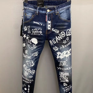 <span class=keywords><strong>Jeans</strong></span> da uomo alla moda stile estivo italiano dritti Casual comodi e rilassati Slim Fit stampa digitale con chiusura a bottone strappata - Product Image 1