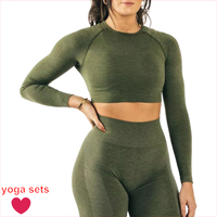 Ensemble de yoga sans couture respirant en spandex pour femmes, avec logo personnalisé, haut court à manches longues et short, vente en gros d'usine