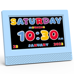 Horloge numérique avec calendrier parlant à rétroéclairage LED de 7 pouces avec plusieurs interfaces et affichage de texte couleur pour enfants - Product Image 1
