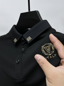 2025 verano Trendyy hombres <span class=keywords><strong>Paul</strong></span> para Polo camisa Premium algodón sarga bordado solapa patrón sólido manga corta Slim Top - Product Image 2