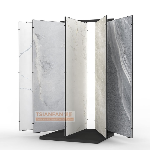 Modular Layout Multi Sided Rotating Marble Granite Display Stand Modern Style Ceramic Tile Flip Page Display Stand