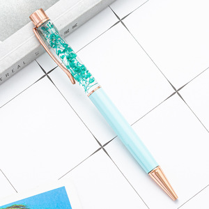 Stylo à bille en métal avec paillettes d'or flottantes, fleurs et cristaux pour filles et enfants - Product Image 6