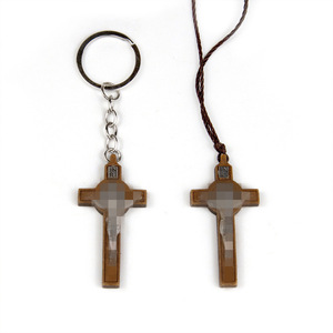 Wooden Cross Pendant <b>Keychain</b> With Rope Necklace Zinc Alloy Portable Religious Jewelry For Men Women Spring 2025 - Product Image 1
