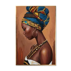 手描きの印象リアルなアフリカの女性キャンバスにキャラクターの油絵の肖像画フレームなし黒人女性の装飾絵画