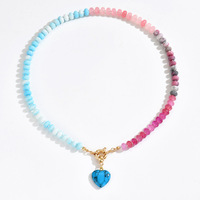 Collier pendentif cœur en pierres naturelles colorées pour femme, vente en gros, accessoires de mode, coffret cadeau, ensemble style frais