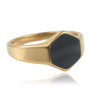 European American Style Women's Gold Hexagonal <b>Ring</b> Titanium Steel Black Epoxy Geometric Fashion Jewelry Gift 2401 - Product Image 3